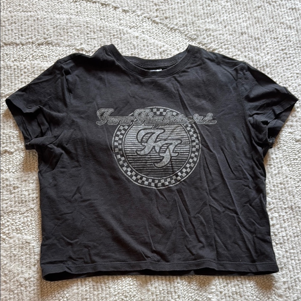 H&M Black and Gray Crop Top with Circular Logo